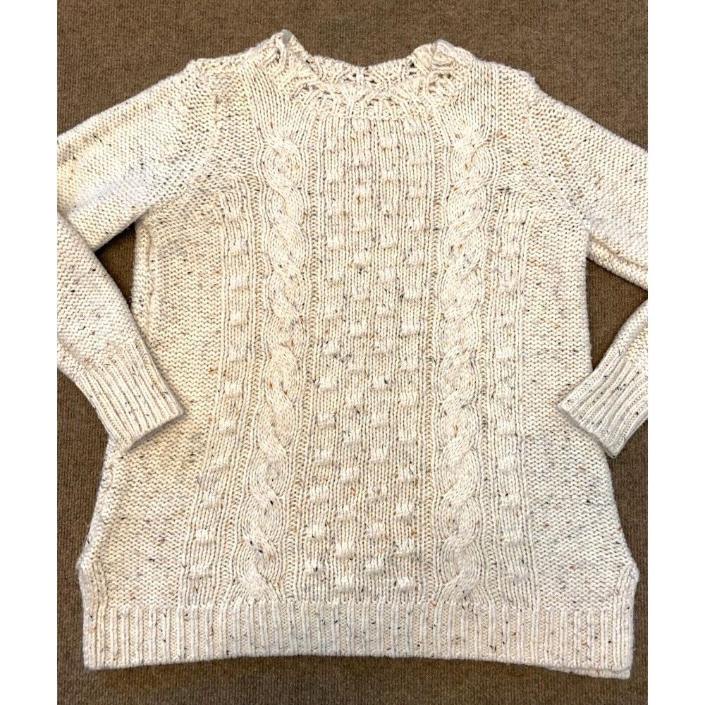 Ann Taylor Cable Knit Sweater Womens L Long Sleeve Chunky Split Hem Pullover